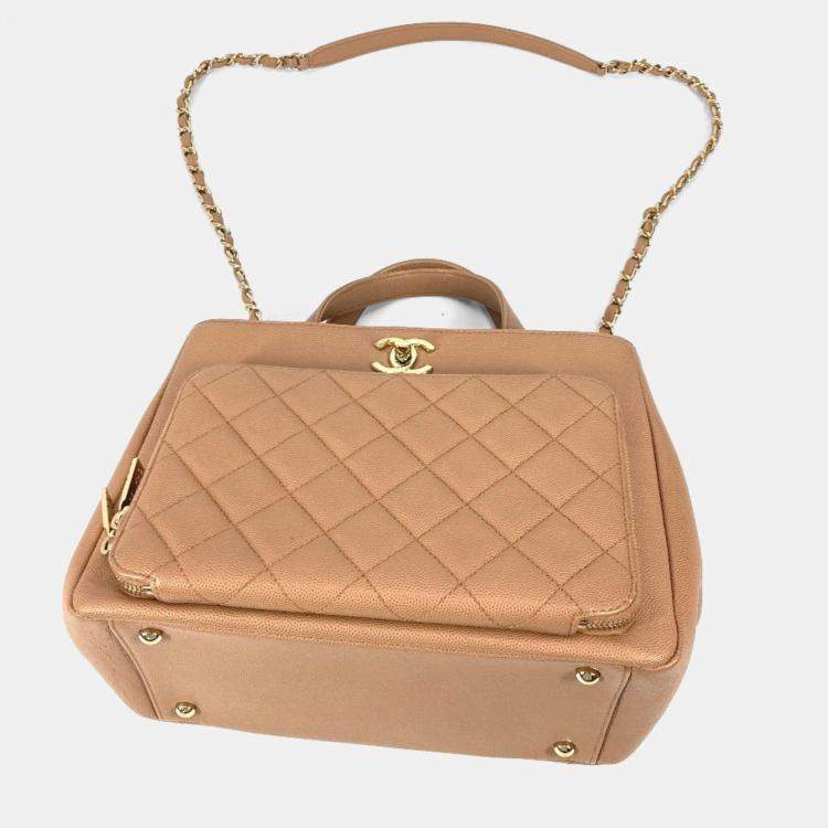 Pre Owned Chanel Cc Coco Mark Matelasse Affinity Small Bag Tote Chain Caviar Skin Beige