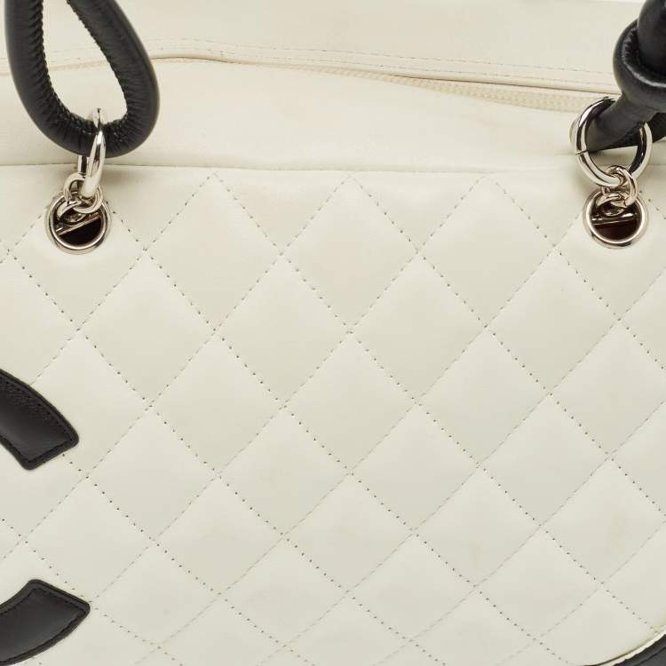 Pre Owned Chanel White/Black Quilted Leather Cambon Ligne Bowler Bag