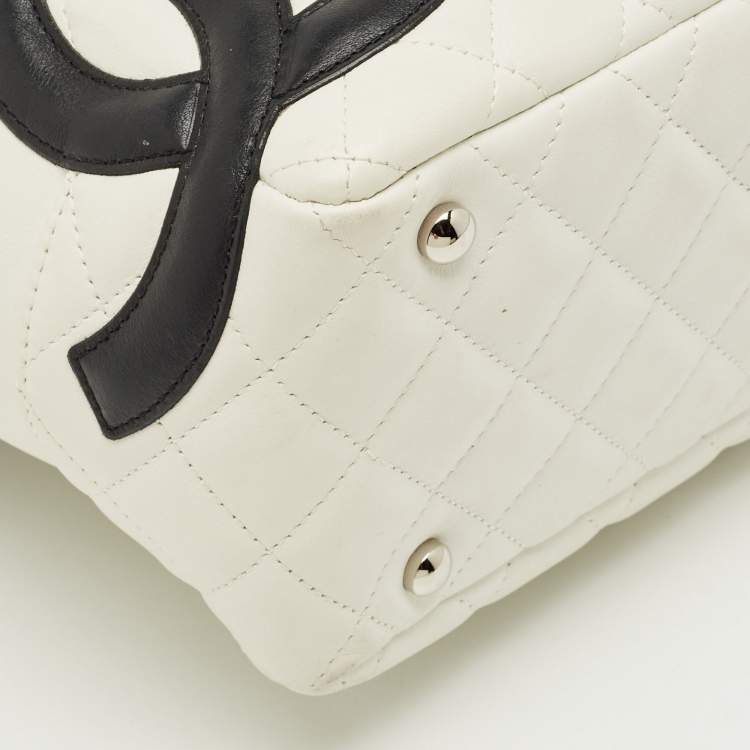 Pre Owned Chanel White/Black Quilted Leather Cambon Ligne Bowler Bag