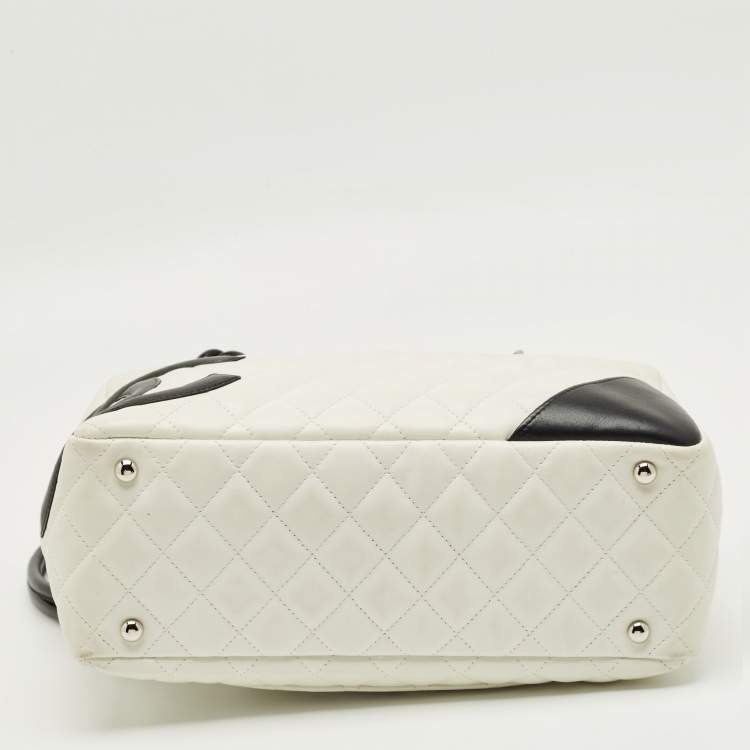 Pre Owned Chanel White/Black Quilted Leather Cambon Ligne Bowler Bag