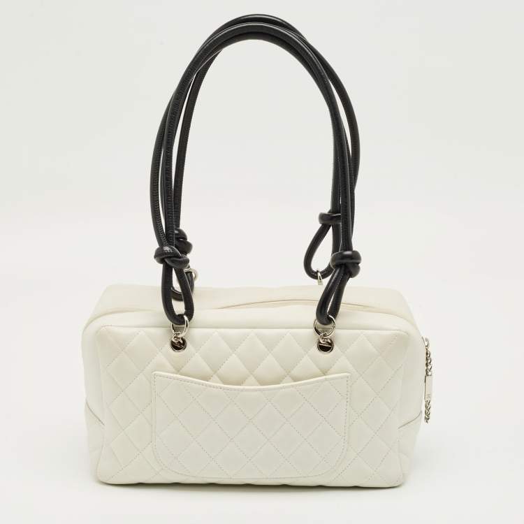 Pre Owned Chanel White/Black Quilted Leather Cambon Ligne Bowler Bag