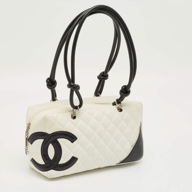 Pre Owned Chanel White/Black Quilted Leather Cambon Ligne Bowler Bag