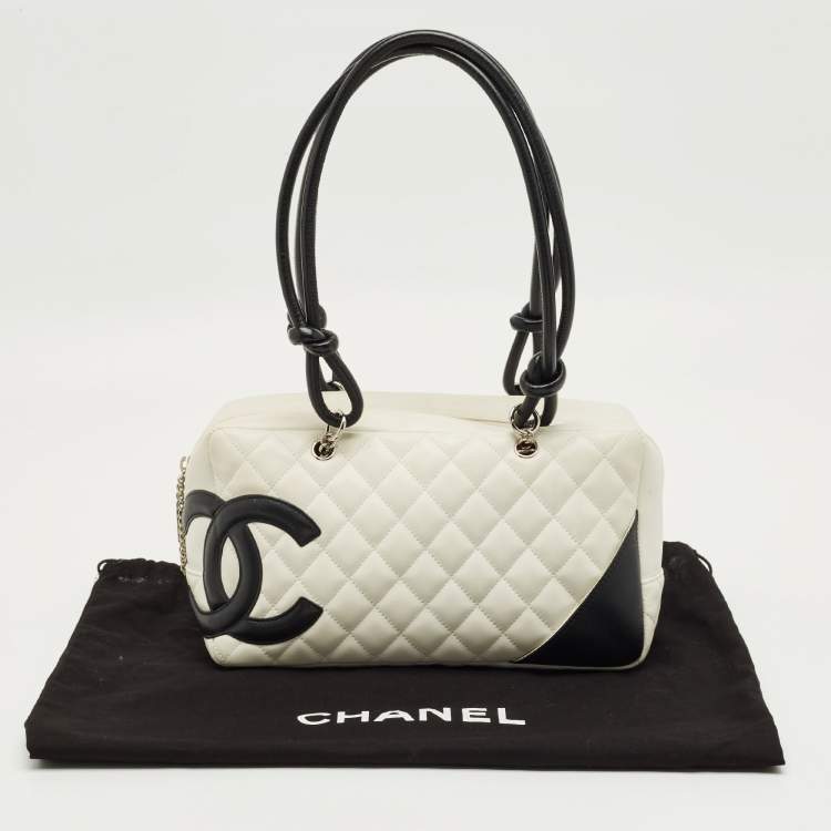 Pre Owned Chanel White/Black Quilted Leather Cambon Ligne Bowler Bag