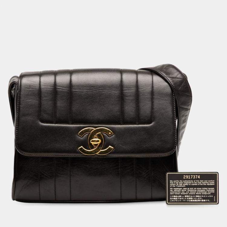 Pre Owned Chanel Black Vertical Quilt Lambskin Flap