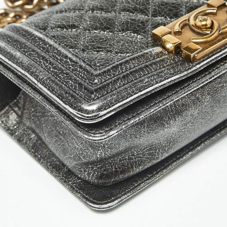 Pre Owned Chanel Metallic Quilted Leather Small Boy Flap Bag