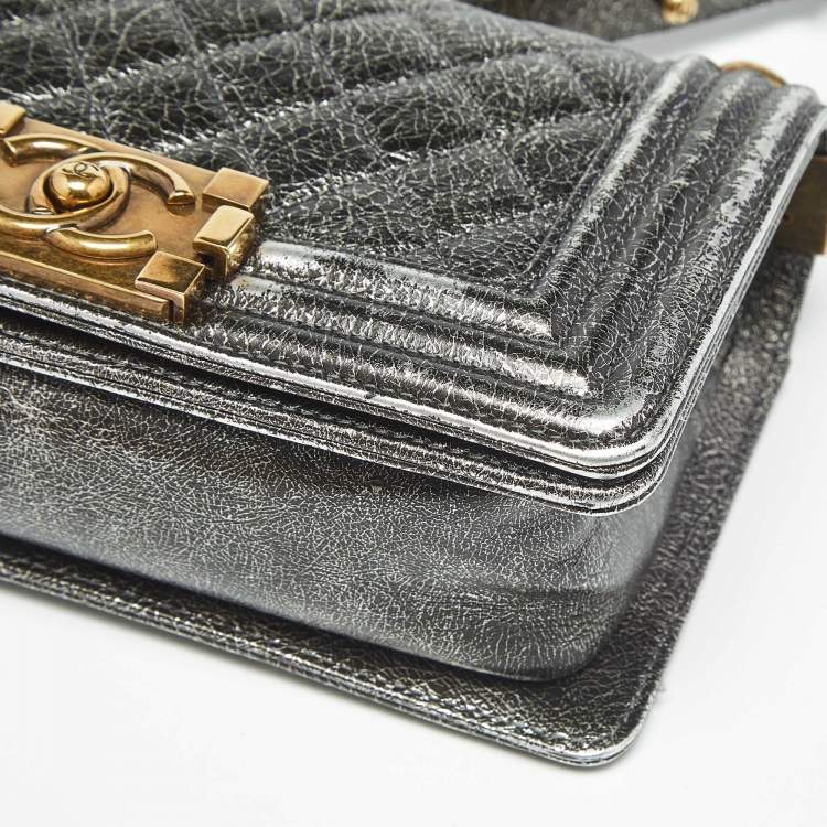 Pre Owned Chanel Metallic Quilted Leather Small Boy Flap Bag