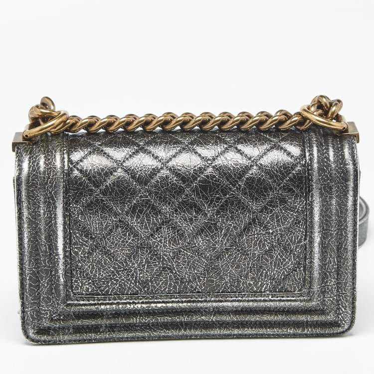 Pre Owned Chanel Metallic Quilted Leather Small Boy Flap Bag