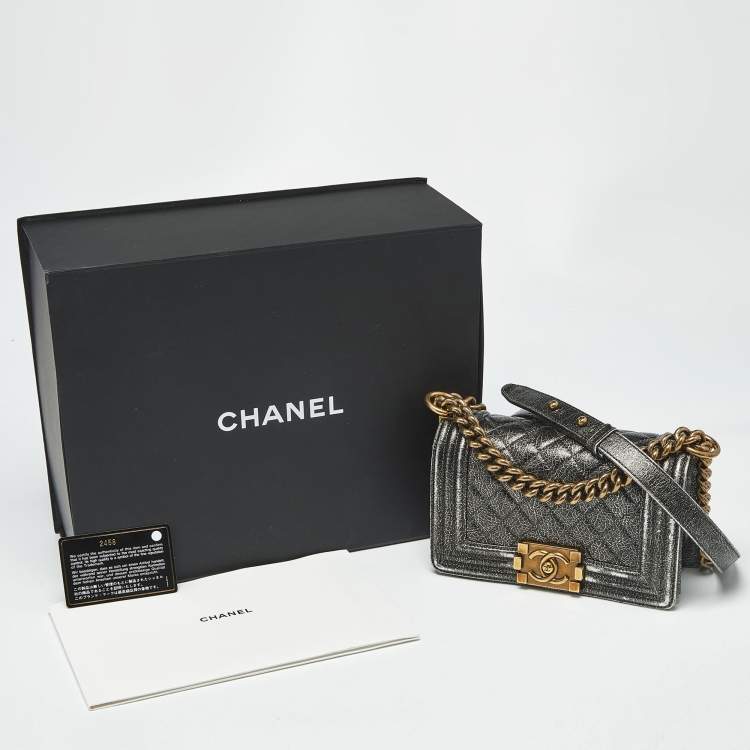 Pre Owned Chanel Metallic Quilted Leather Small Boy Flap Bag