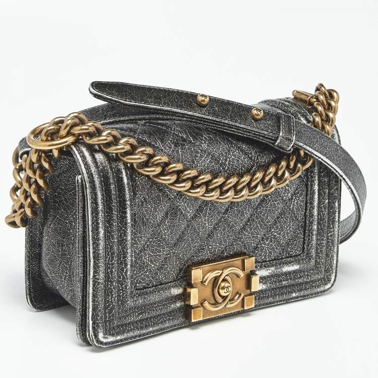 Pre Owned Chanel Metallic Quilted Leather Small Boy Flap Bag