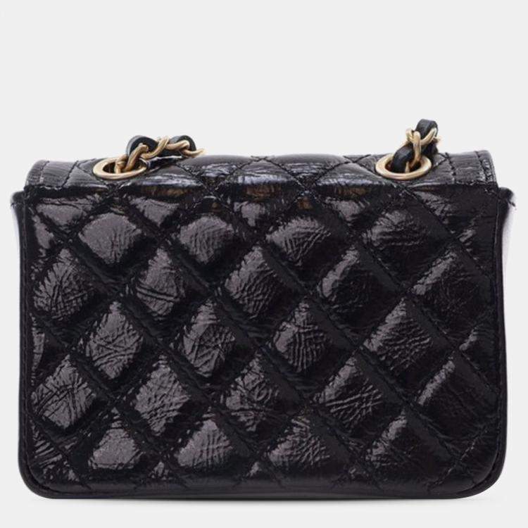 Pre Owned Chanel Black Quilted Shiny Aged Calfskin Waist Belt Bag
