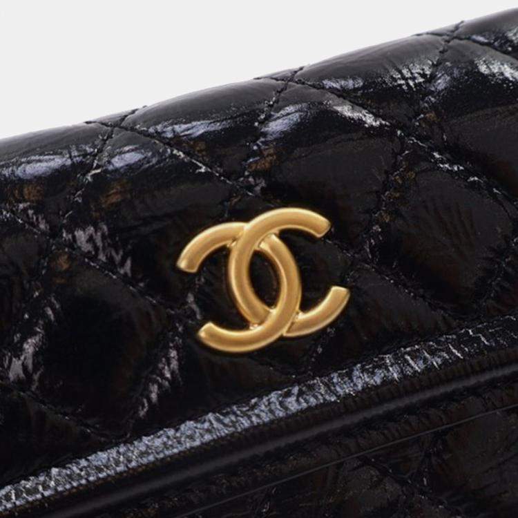 Pre Owned Chanel Black Quilted Shiny Aged Calfskin Waist Belt Bag