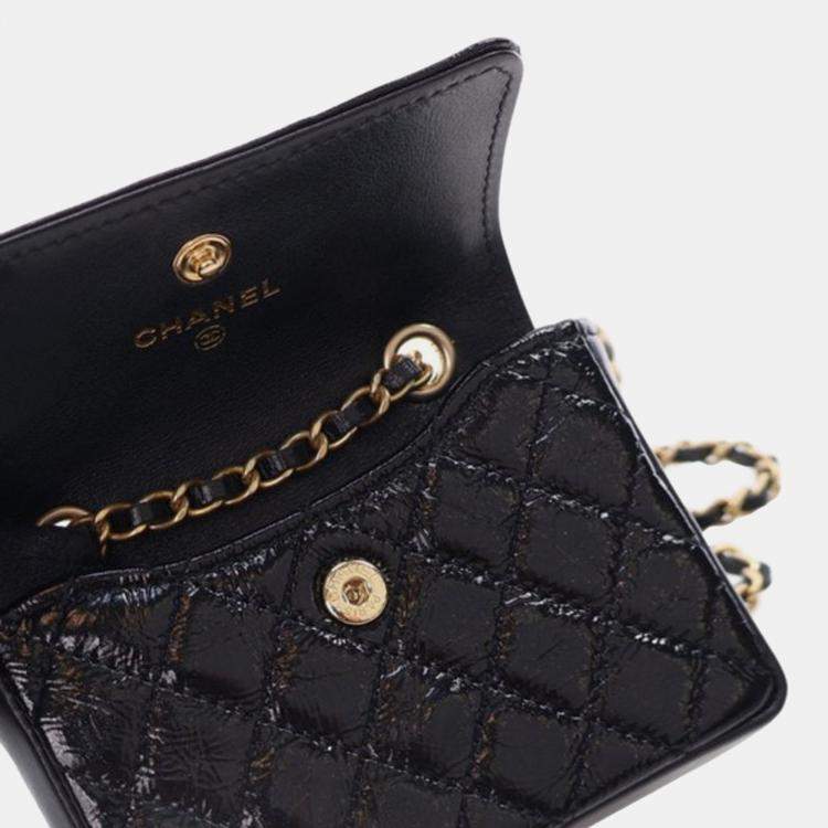 Pre Owned Chanel Black Quilted Shiny Aged Calfskin Waist Belt Bag