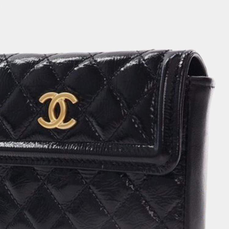 Pre Owned Chanel Black Quilted Shiny Aged Calfskin Waist Belt Bag