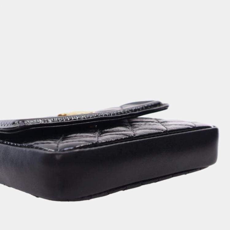 Pre Owned Chanel Black Quilted Shiny Aged Calfskin Waist Belt Bag