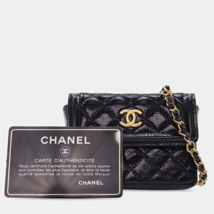 Pre Owned Chanel Black Quilted Shiny Aged Calfskin Waist Belt Bag