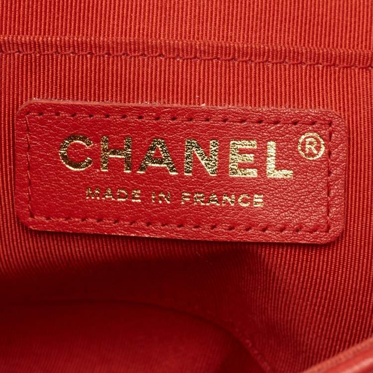 Pre Owned Chanel Red Chevron Leather Small Daily Flap Bag