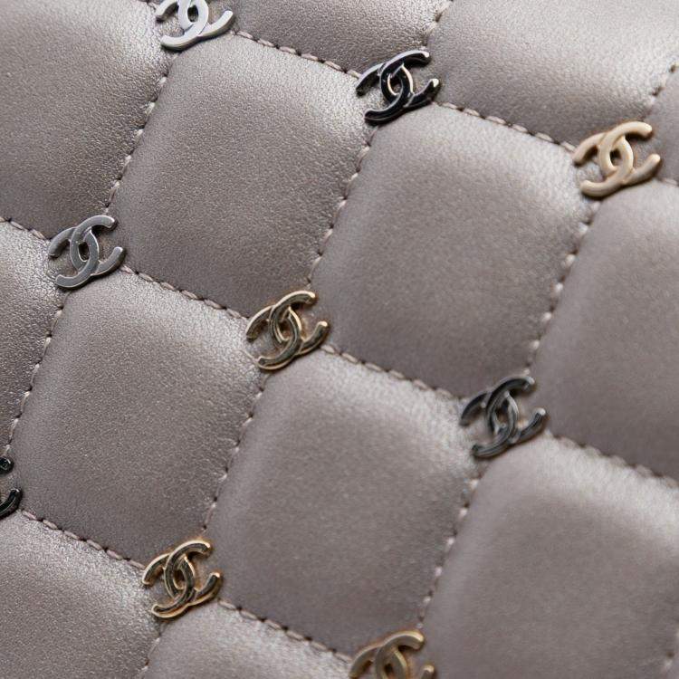 Pre Owned Chanel Grey Small Lambskin Chocolate Bar CC Piercing Studded Chain Flap