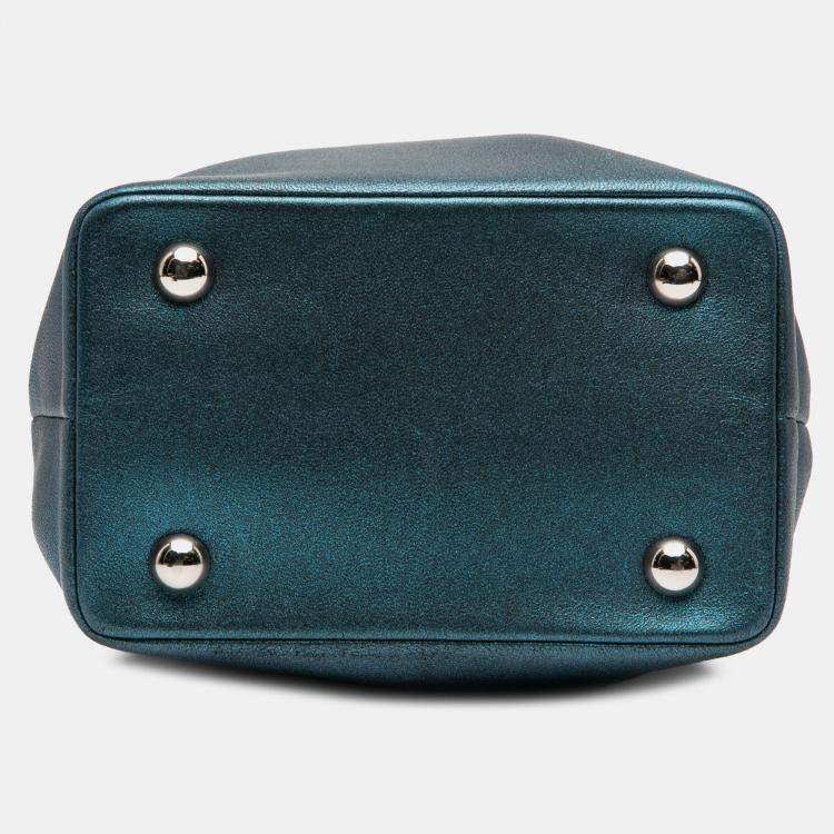 Pre Owned Chanel Blue CC Metallic Calfskin Vanity Bag