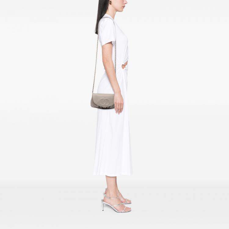 Pre Owned Chanel Brown CC Caviar Half Moon Wallet on Chain