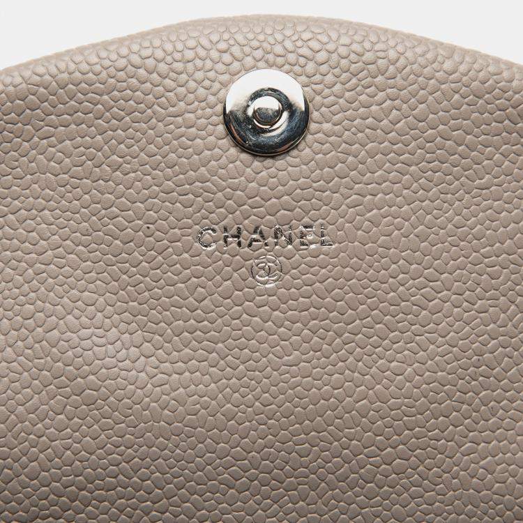 Pre Owned Chanel Brown CC Caviar Half Moon Wallet on Chain