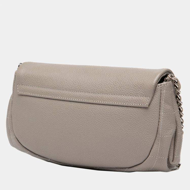 Pre Owned Chanel Brown CC Caviar Half Moon Wallet on Chain