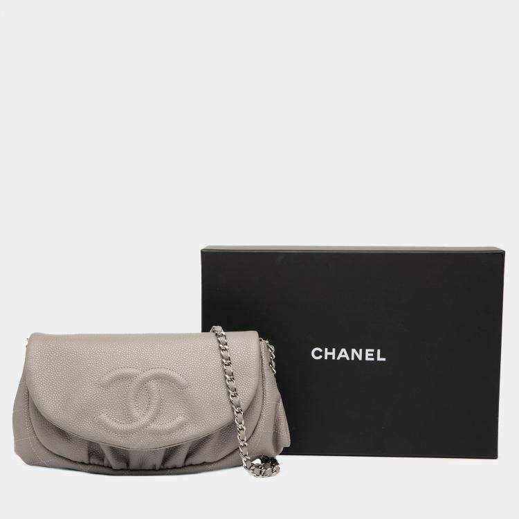 Pre Owned Chanel Brown CC Caviar Half Moon Wallet on Chain