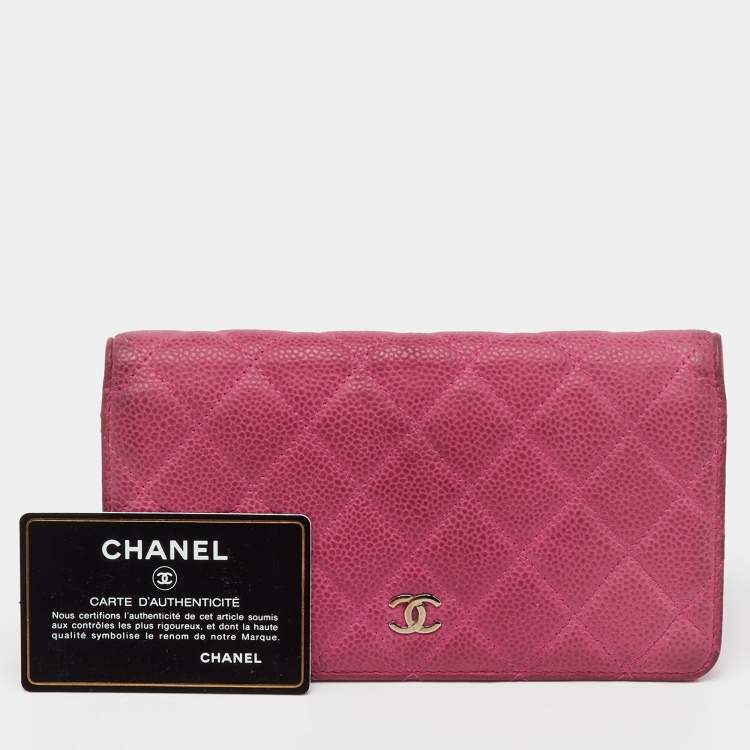Pre Owned Chanel Pink Quilted Caviar Leather L Yen Long Wallet