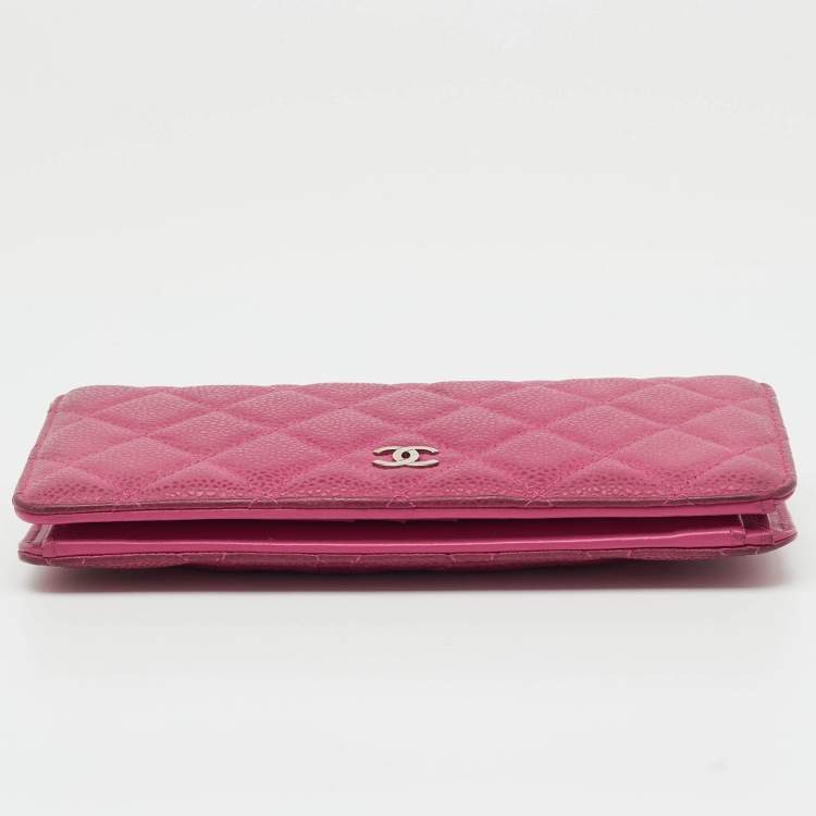Pre Owned Chanel Pink Quilted Caviar Leather L Yen Long Wallet