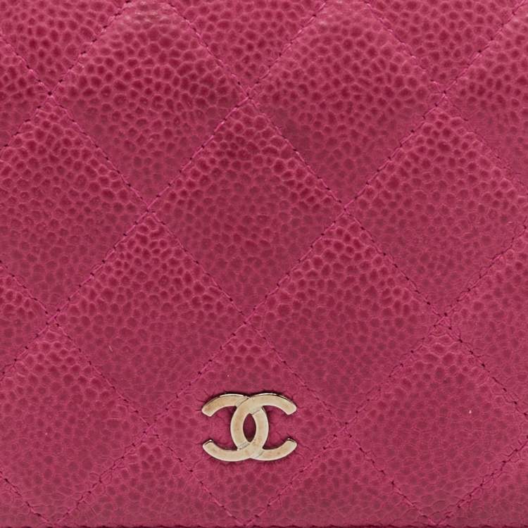 Pre Owned Chanel Pink Quilted Caviar Leather L Yen Long Wallet