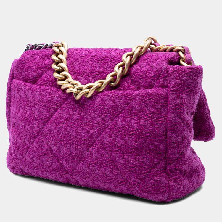 Pre Owned Chanel Purple Large Tweed 19 Flap