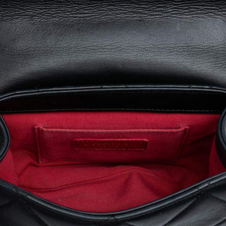 Pre Owned Chanel Black Mini Quilted Lambskin Chain Top Handle Flap