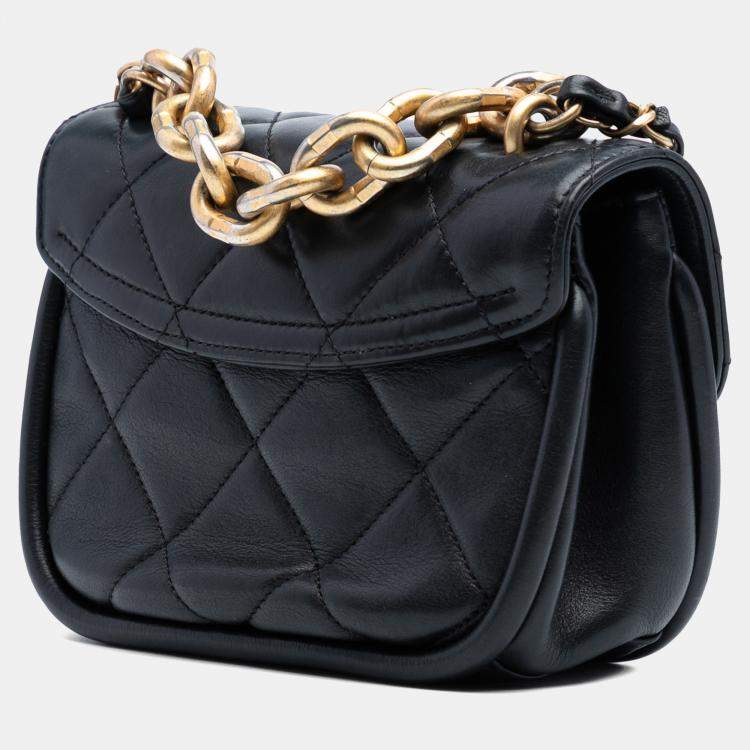 Pre Owned Chanel Black Mini Quilted Lambskin Chain Top Handle Flap