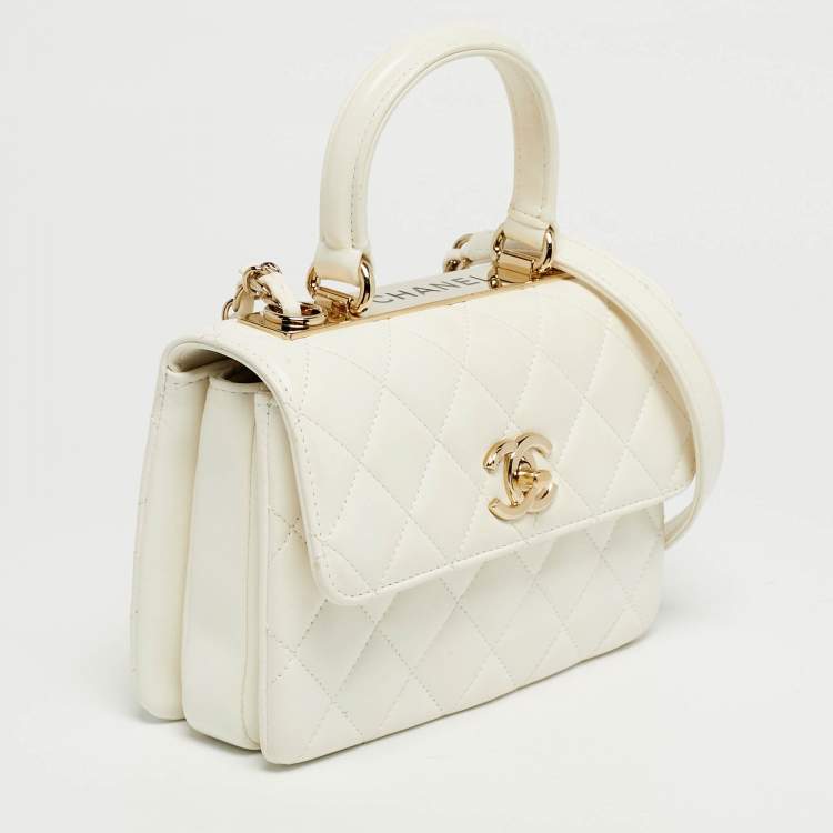 Pre Owned Chanel White Quilted Leather Mini Trendy CC Flap Bag