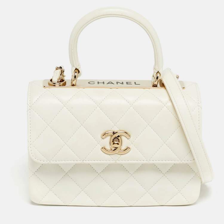 Pre Owned Chanel White Quilted Leather Mini Trendy CC Flap Bag