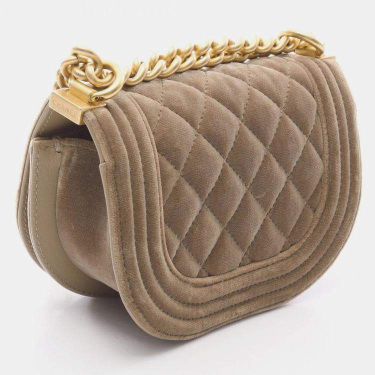 Pre Owned Chanel Boy Small Brown Velvet Messenger Bag