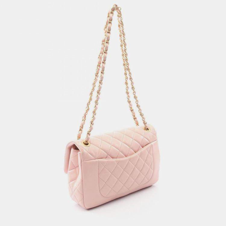 Pre Owned Chanel CC Turnlock Pink Quilted Leather Shoulder Bag