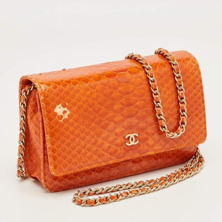 Pre Owned Chanel Orange Python WOC Bag