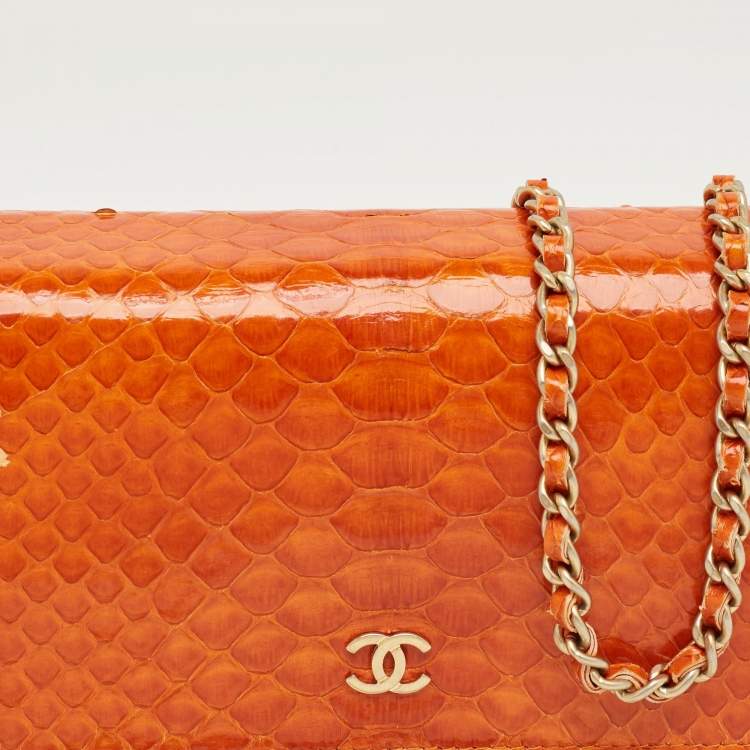 Pre Owned Chanel Orange Python WOC Bag