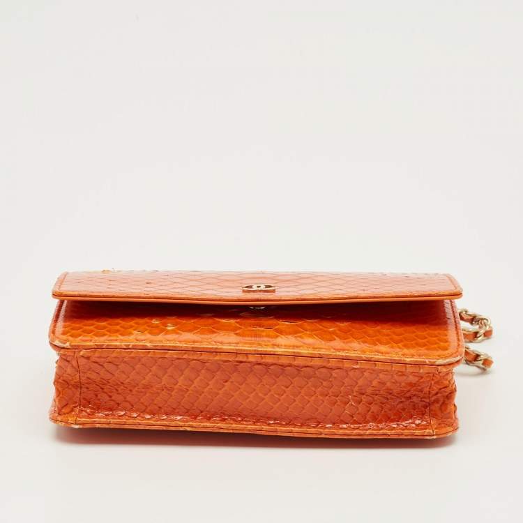 Pre Owned Chanel Orange Python WOC Bag