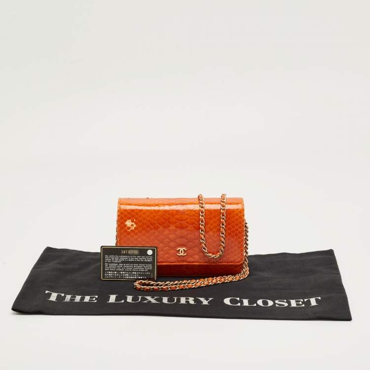 Pre Owned Chanel Orange Python WOC Bag