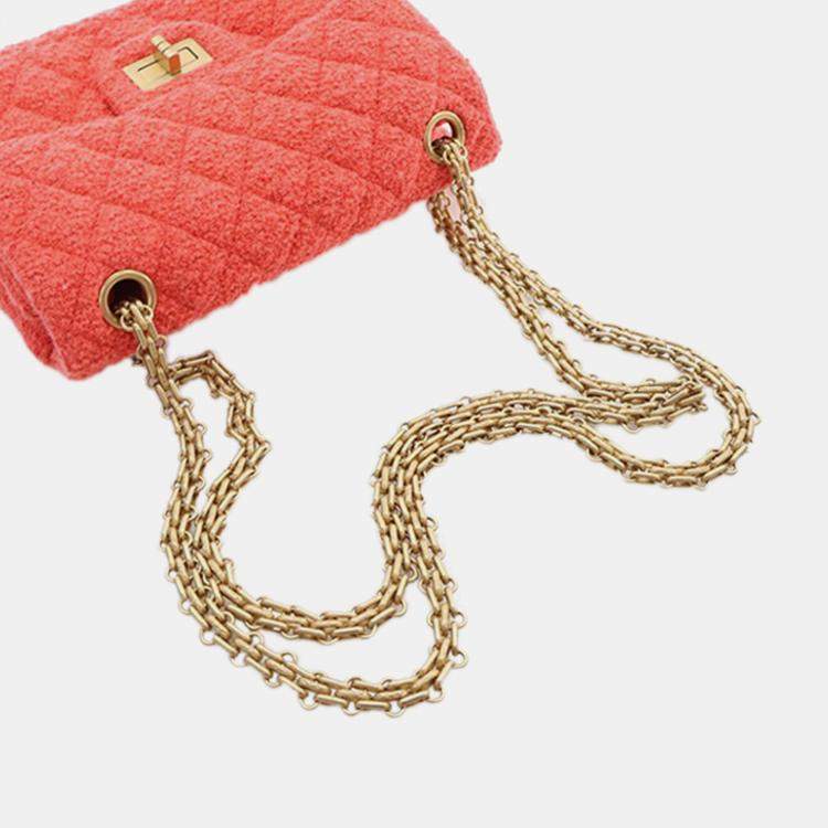 Pre Owned Chanel Red Mini Reissue 2.55 Tweed Single Flap 224