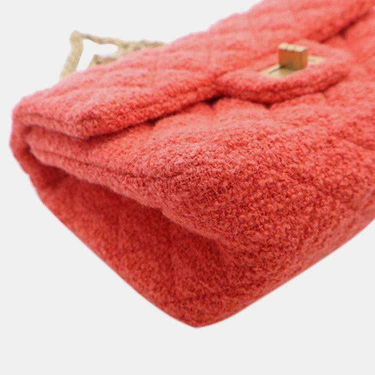 Pre Owned Chanel Red Mini Reissue 2.55 Tweed Single Flap 224