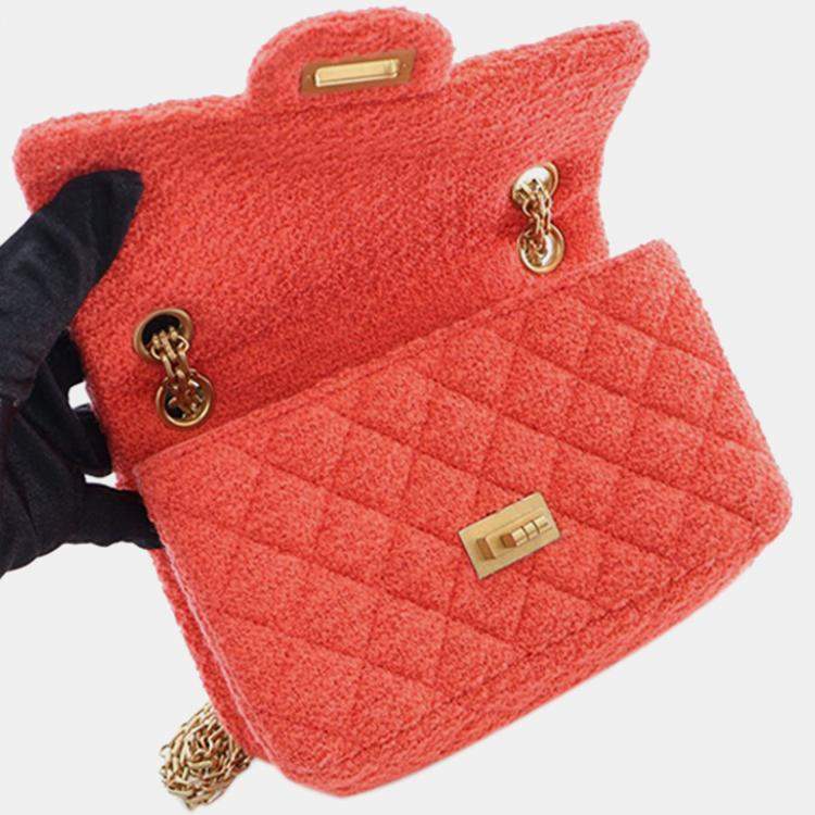 Pre Owned Chanel Red Mini Reissue 2.55 Tweed Single Flap 224