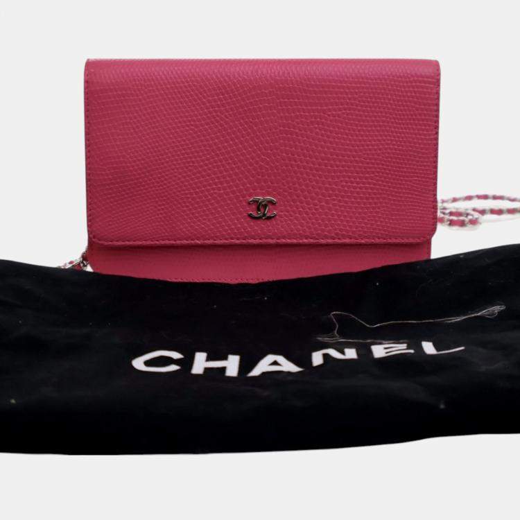 Pre Owned Chanel CC Lizard Embossed Calfskin Leather Wallet on Chain Bag