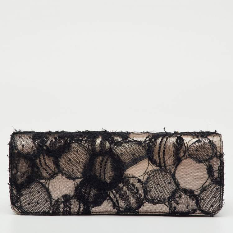 Pre Owned Chanel Black/Beige Lace and Satin CC Bow Clutch