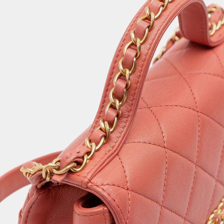 Pre Owned Quilted Chain Infinity Lambskin Leather Top Handle Bag