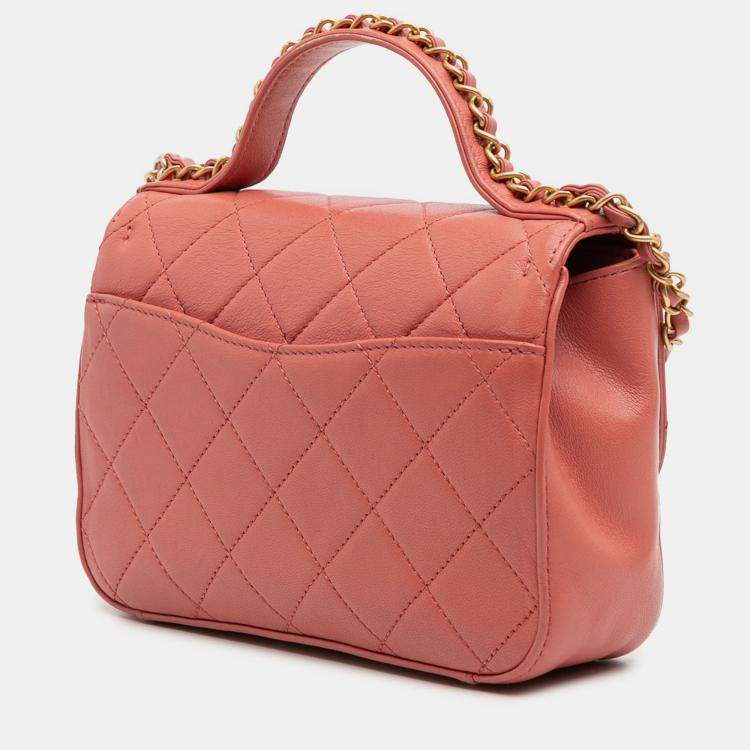 Pre Owned Quilted Chain Infinity Lambskin Leather Top Handle Bag