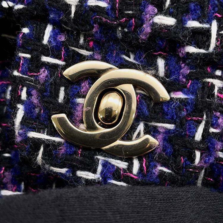 Pre Owned Chanel Matelasse Double Flap Chain shoulder Purple/Black Tweed Size 25