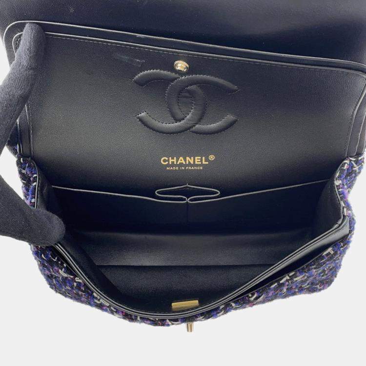 Pre Owned Chanel Matelasse Double Flap Chain shoulder Purple/Black Tweed Size 25