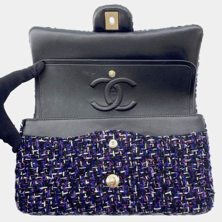 Pre Owned Chanel Matelasse Double Flap Chain shoulder Purple/Black Tweed Size 25